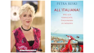Petra Reski und Cover des Buchs "All'Italiana"