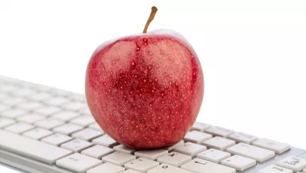 Apfel auf Tastatur_colourbox 19610551 (DE)