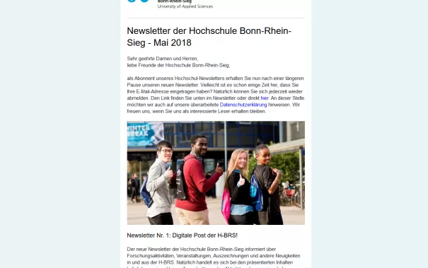 Screenshot Newsletter der H-BRS 1/2018 (DE)