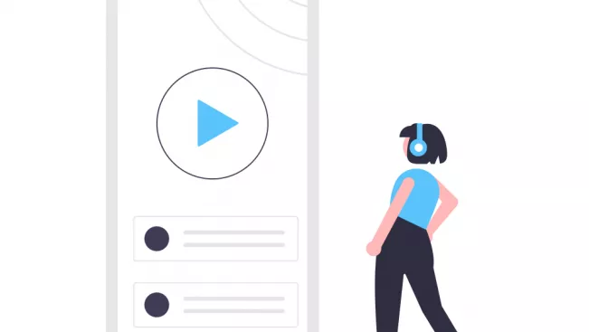 Illustration Frau mit Kopfhörern und Handyvideo