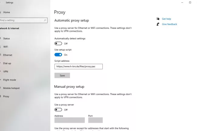 Setup Library remote access Windows settings proxy
