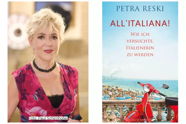 Petra Reski und Cover des Buchs "All'Italiana"